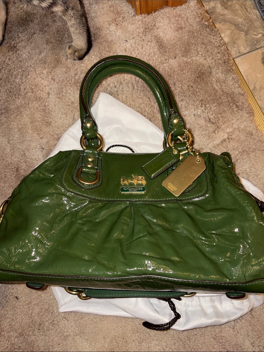 Coach Madison Sabrina Patent Leather Satchel with Gold Hardware